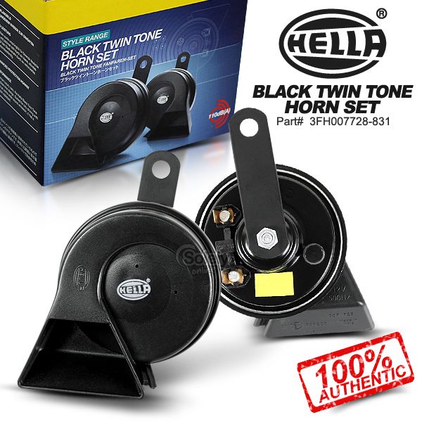 New Genuine HELLA Black Twin Tone 12V Dual Car Horn 12V Loud 110dB Evo
